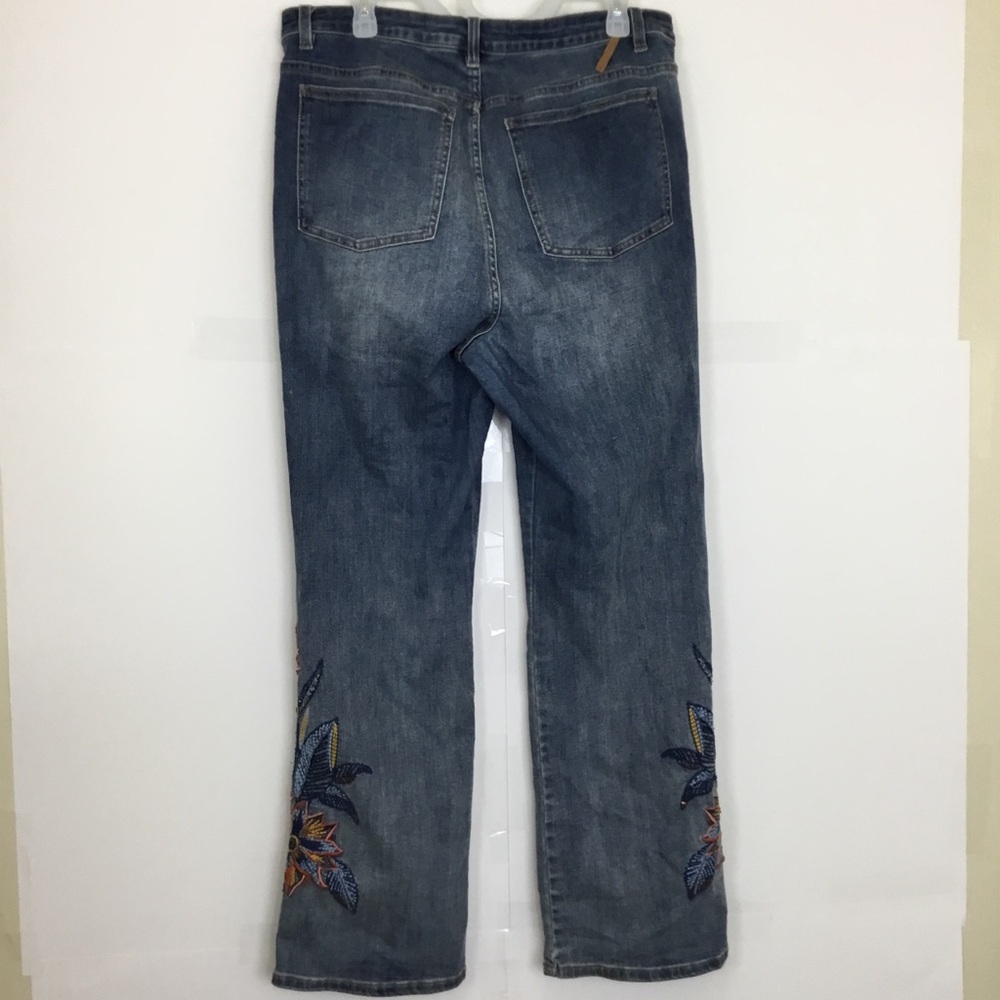 Soft Surroundings Denim Boot-Cut Jeans with Embroidered Floral Detail - Blue - Picture 2 of 12